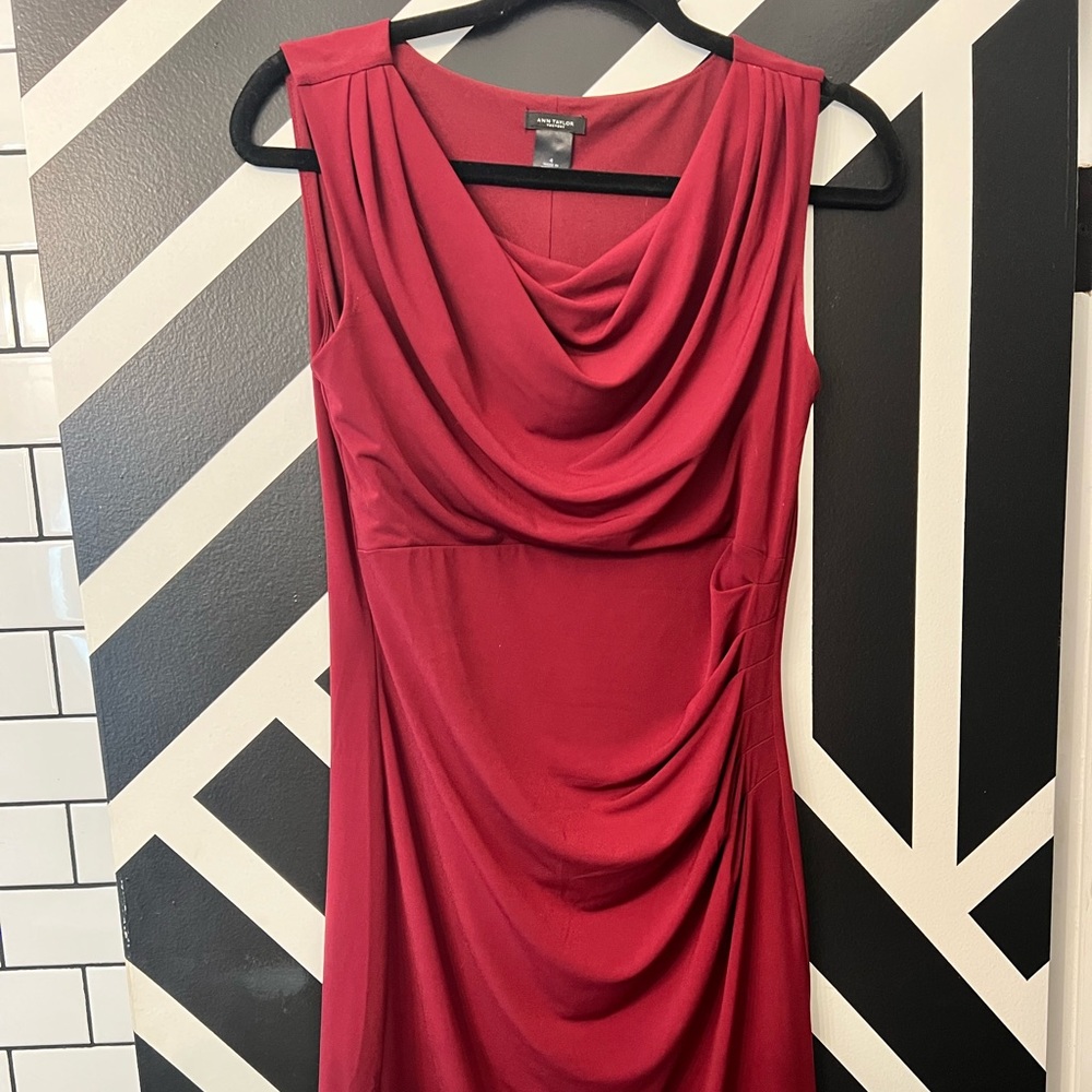 Ann Taylor Factory Burgundy Cowl Neck Sleeveless Dress